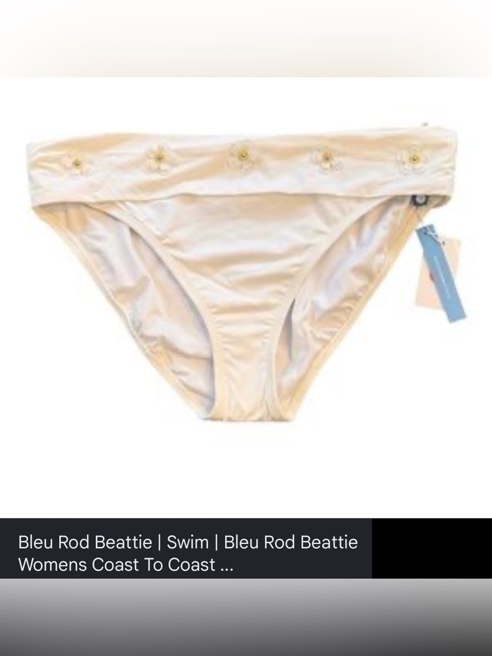 NWTBlue By Rod Beattie White Fold Over Bikini Bottom w Wht/Gld Flower Cutouts